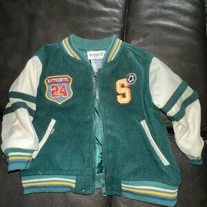 Green and Cream Varsity Jacket with Patches
